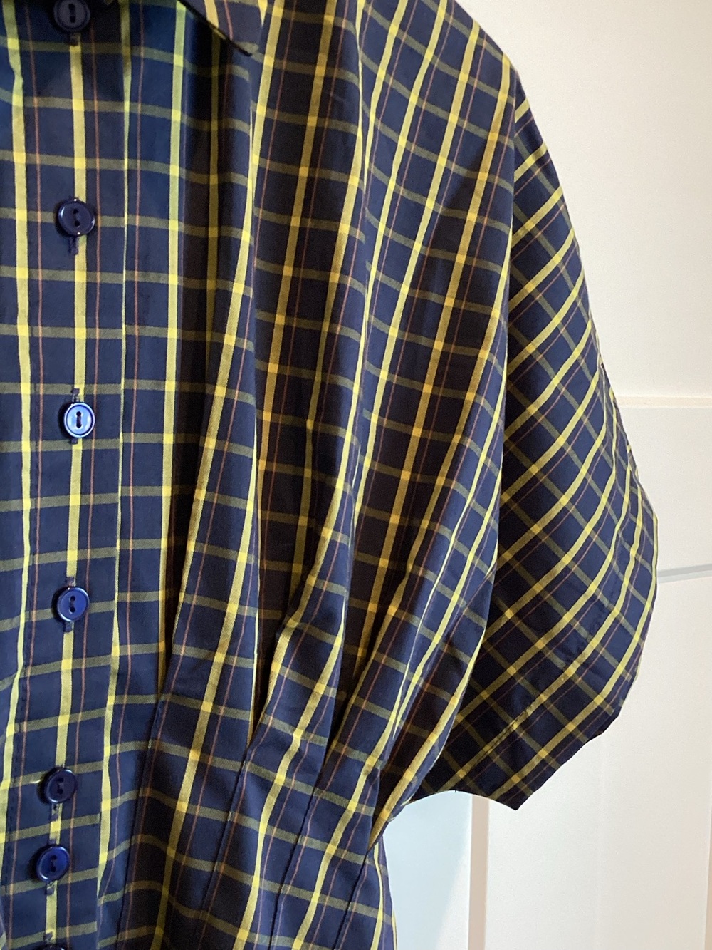 Exquise Tobie Collared Button-Down Mini Shirt Dress Anthropologie Navy Plaid NEW - Picture 12 of 15
